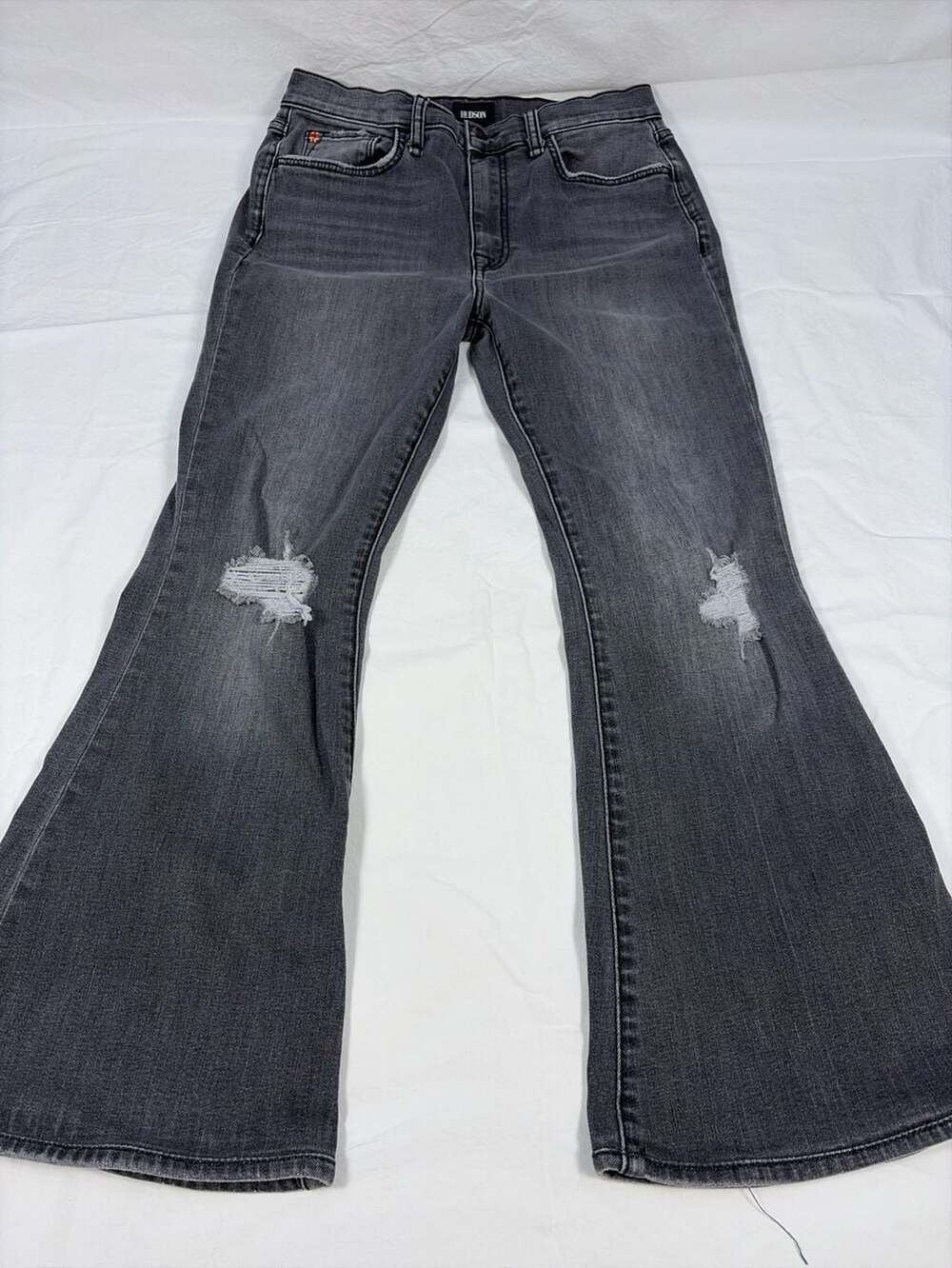 Hudson Heidi High Rise Distressed Flare Jeans in Grey Size 28